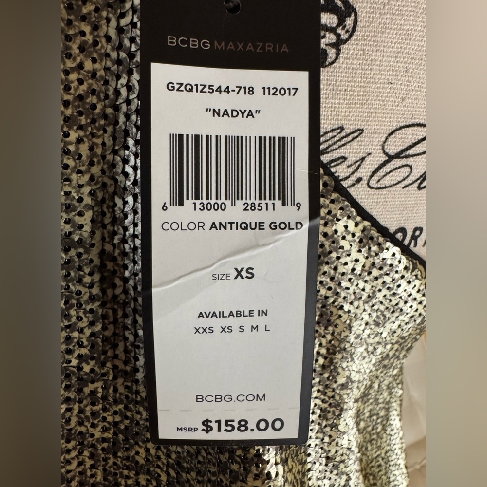 BCBGMAXAZRIA Nadya Antique Gold Sequin Top - Picture 2 of 9